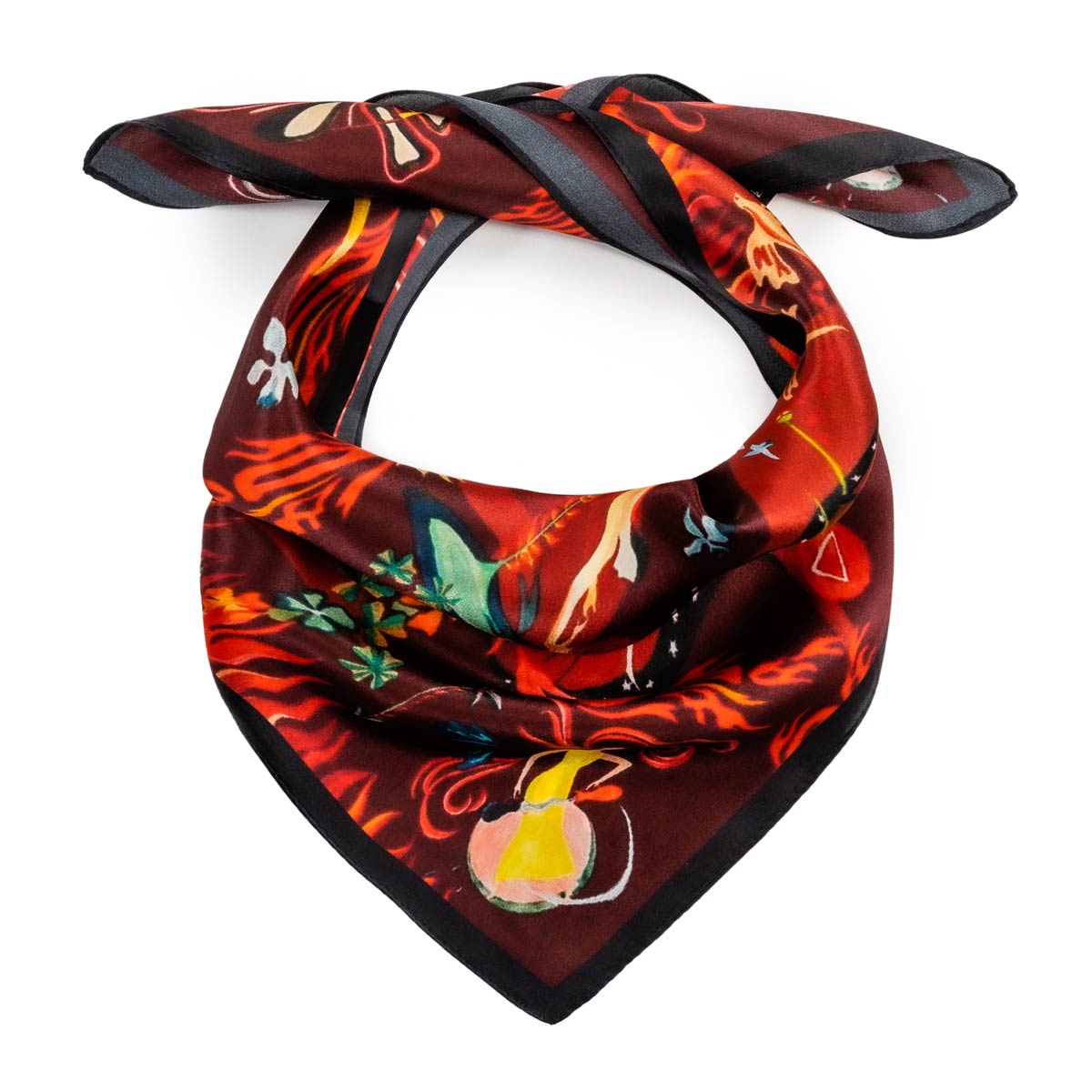 Superbe Foulard Carré Vintage 100% Soie - Gris Et Rose, Motif Bandana