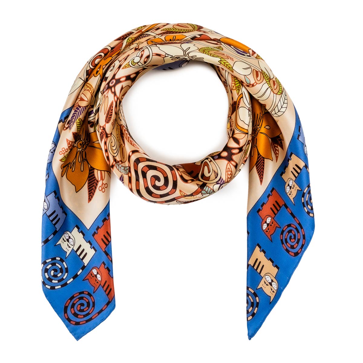 Foulard carré - MARQUE - Modèle - Soie - Gris argent - Bleu marine - 85cm x 85cm Gris Gris