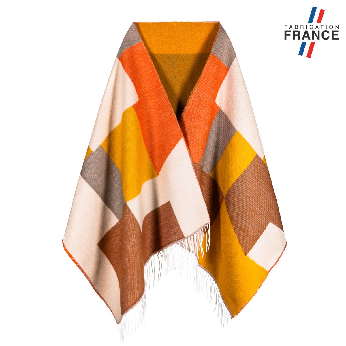 Chale-femme-patchwork-beige-orange-AT-05522