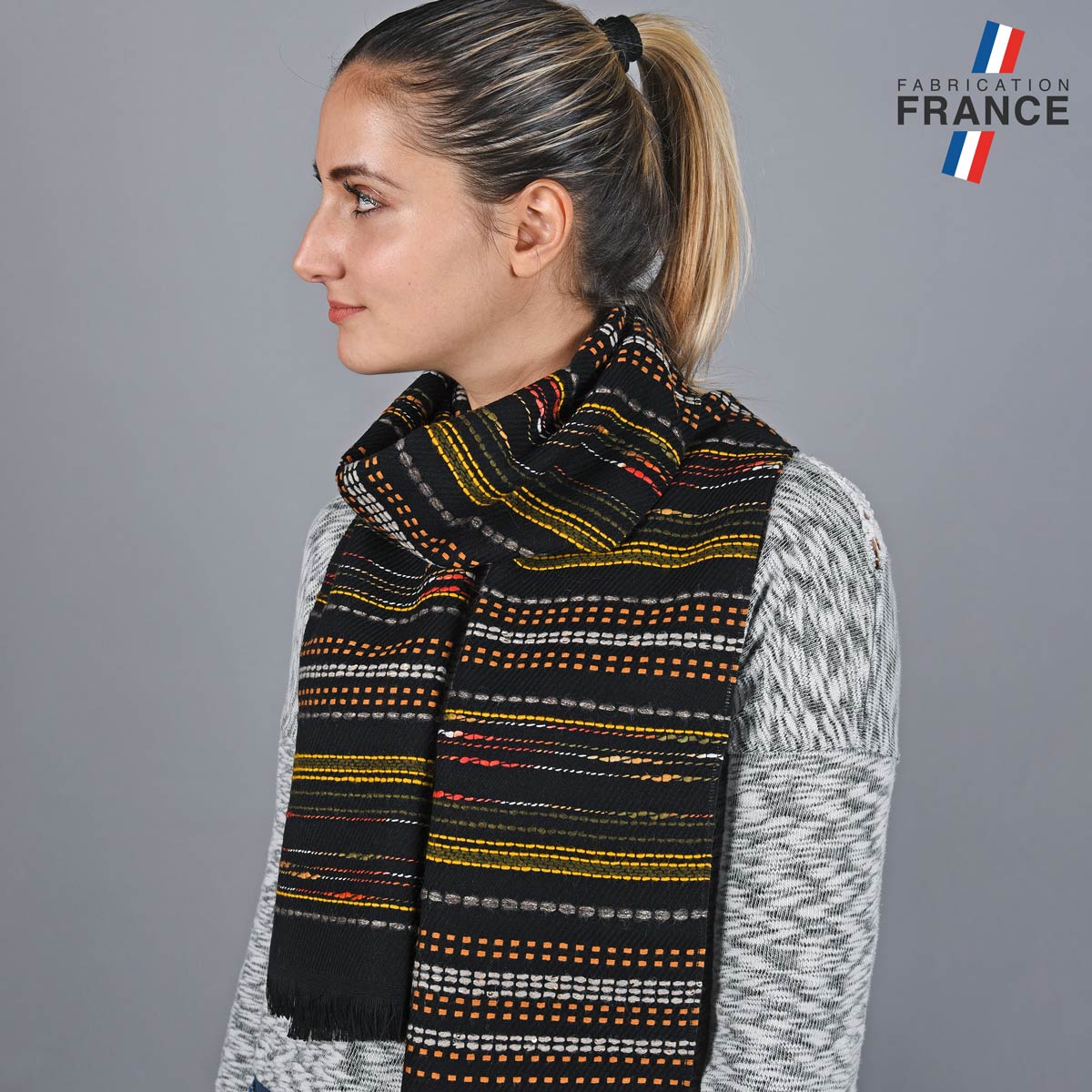 echarpe-femme-rayures-orange-label-france-AT-05810