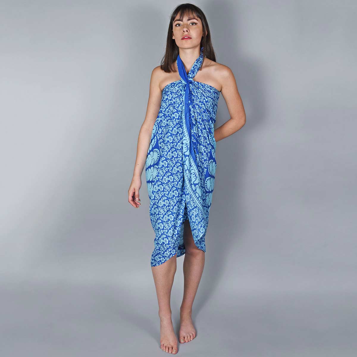 Paréo Bleu Taille Unique 190x100 Cm - Maille Tricot Coton Et Viscose - Neuf étiquettes