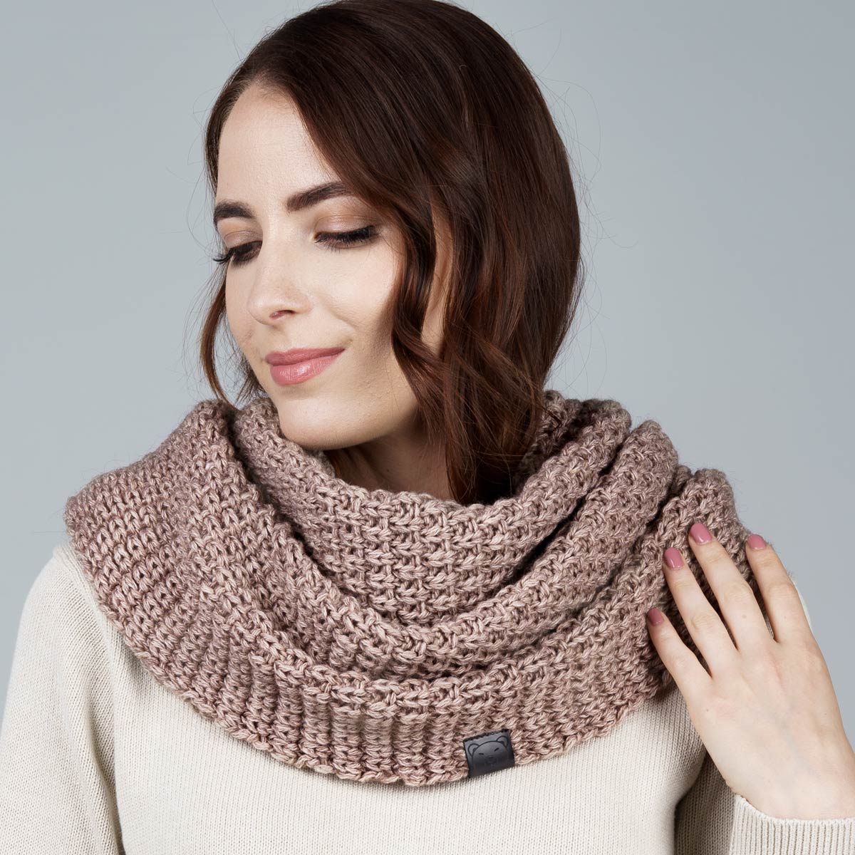 PSV61 - Echarpe Snood Tube Tour de Cou Automne Hiver Effet Tricot avec Fils  Brillants - Mode Femme (Beige)