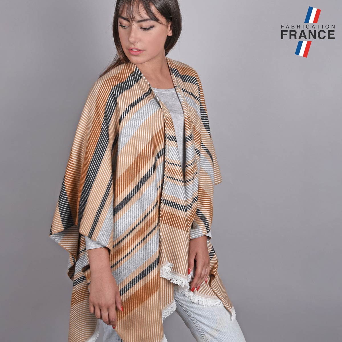 Poncho-femme-rayures-marron-beige-made-in-France--AT-04815_W1-12FR