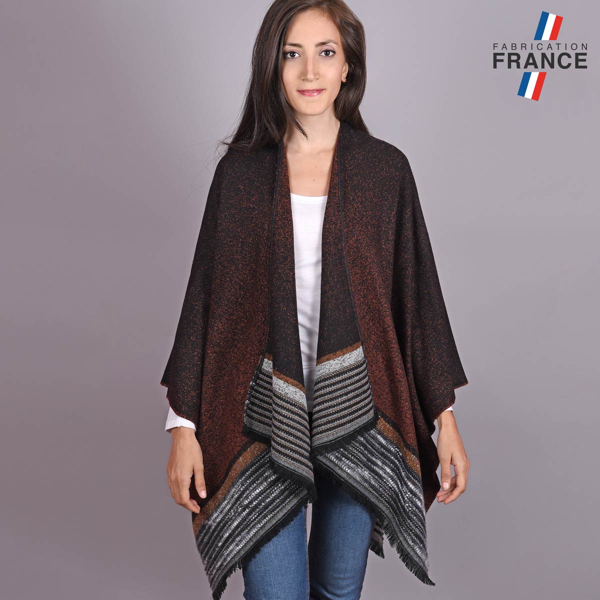 Poncho-femme-hiver-marron-made-in-France--AT-04774