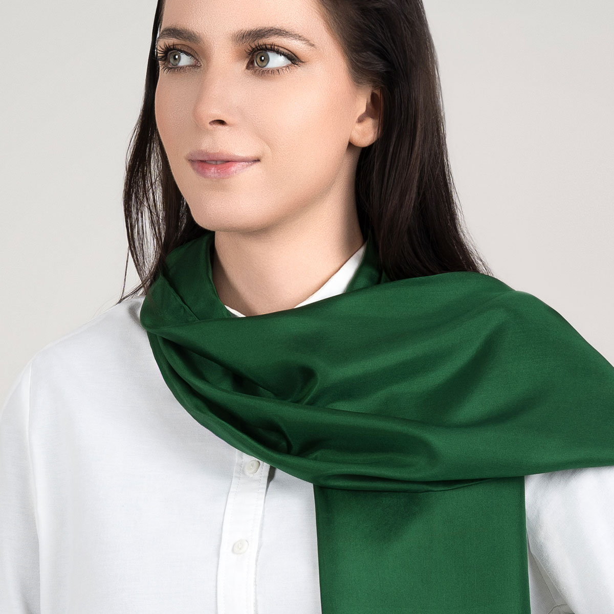 Echarpe Soie Fine Vert Bouteille 100% Soie Habutai Vietnam