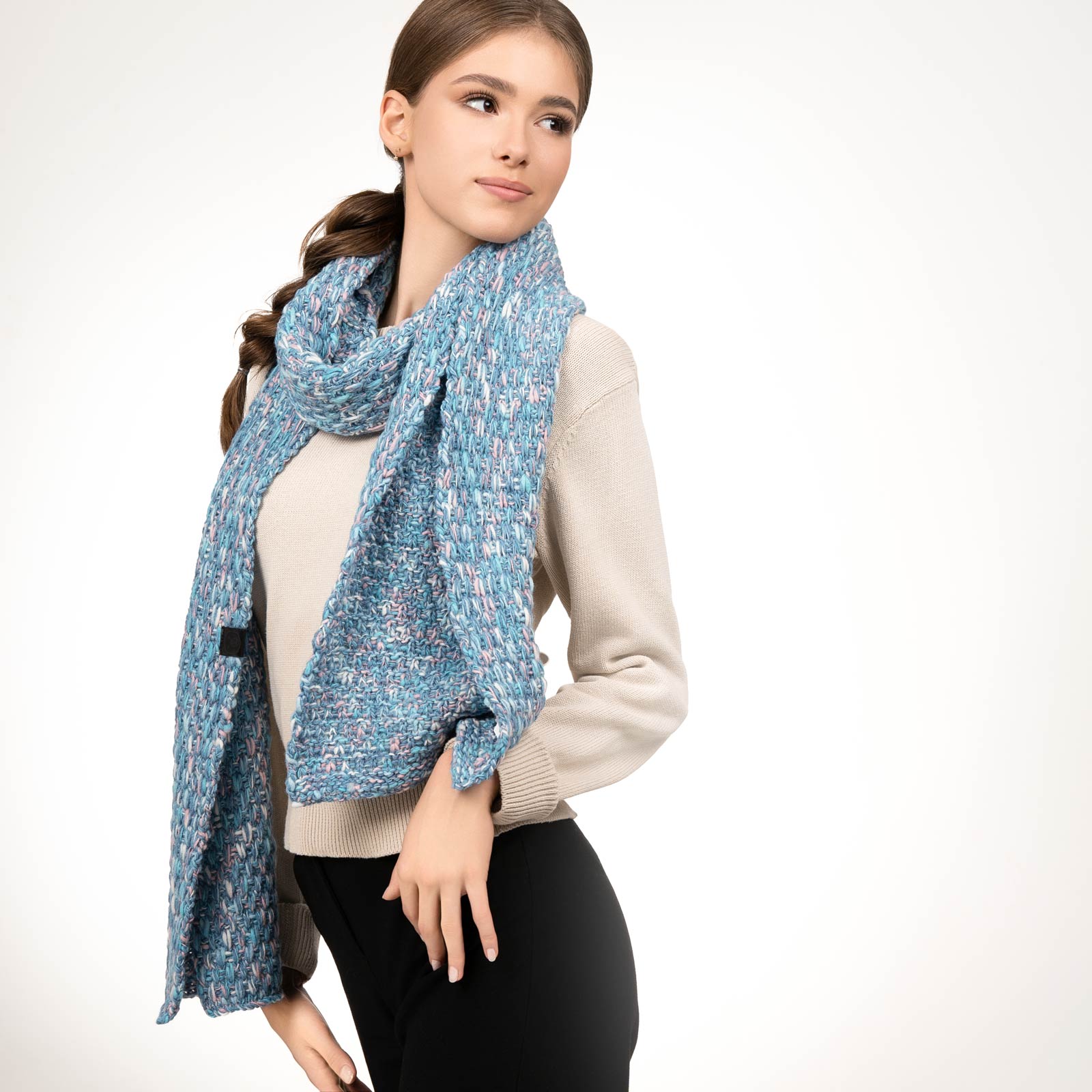 Écharpe Foulard Femme Bleu – Mousseline 160x50 Cm, Motifs Floraux, Neuve Avec étiquettes