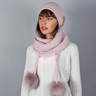 Hilltop Ensemble d'hiver pour femme Echarpe tube et bonnet tricoté assorti Différentes couleurs disponibles Bonnet à pompon amovible et écharpe pour femme 