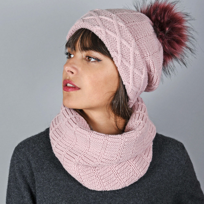Snood-Chapeau en boule de laine pour femme, Belle écharpe chaude, Bonnet  intégré, Écharpes d'hiver