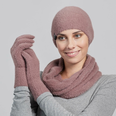 Ensemble écharpe-gants pour femme, bonnet tricoté trois pièces