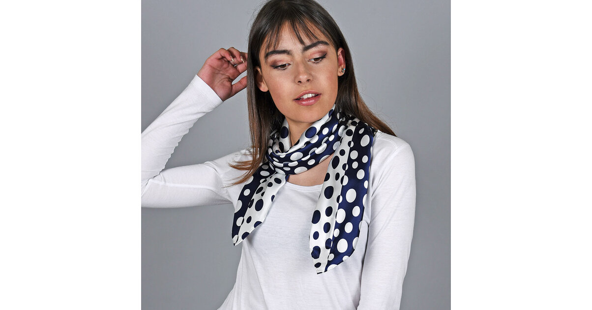 Foulard Long Bleu Marine à Pois Blancs 100% Polyester - Neuf Sans étiquette - Style élégant