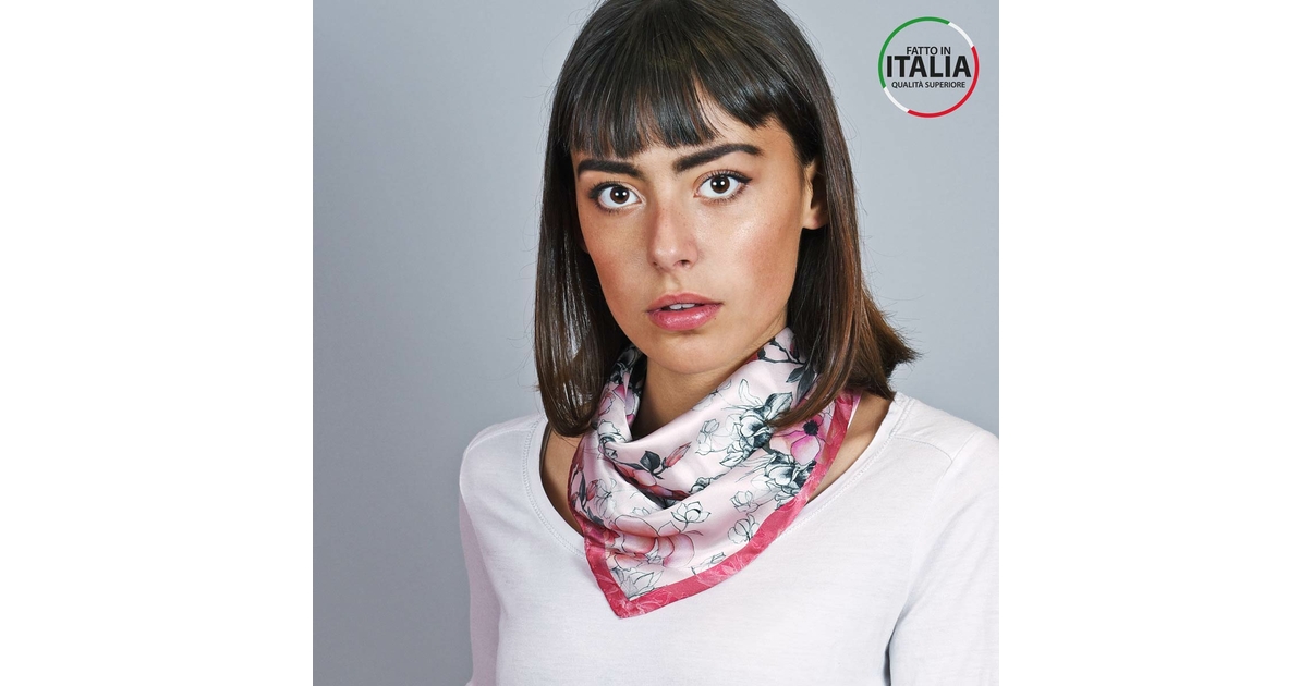Foulard Carré Floral Gris Et Rose Pour Femme, Vintage, En Polyester