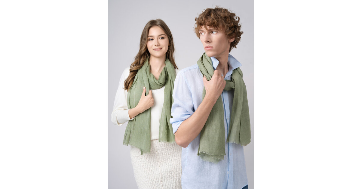 Grand Foulard Tie-Dye Vert Olive/Kaki/Beige - Coton 110x180cm - Occasion Très Bon État