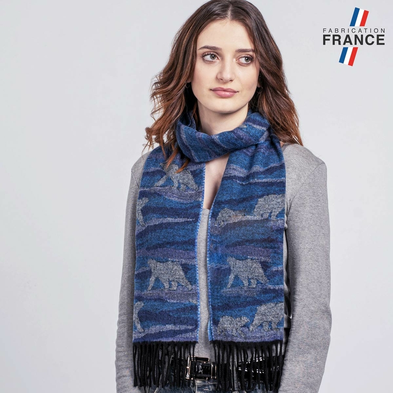 Echarpe polaire femme coton bleu marine imprimé graphique