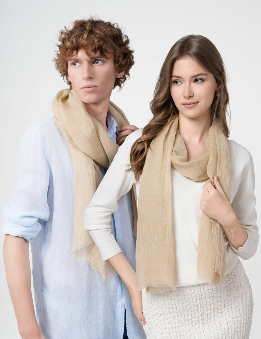 Étole Foulard En Lin Bicolore Vert Tilleul & écru - 185x50 Cm - Neuf Avec étiquettes - Accessoire Femme