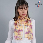 echarpe-mousseline-soie-jaune-beige-motifs-fleurs-AT-05988