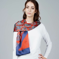 Grand Foulard En Soie Palme, Motif Cachemire, Bleu Et Vert, 175x55 Cm