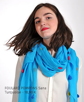 Foulard Pompons Sana Turquoise - 18,90€