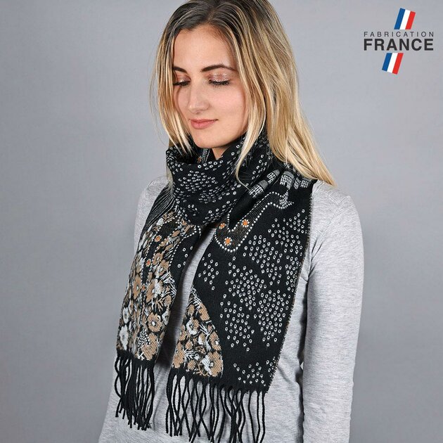 Écharpe Fantaisie Femme Velours Double Face Marron Et Beige - Neuve étiquettes