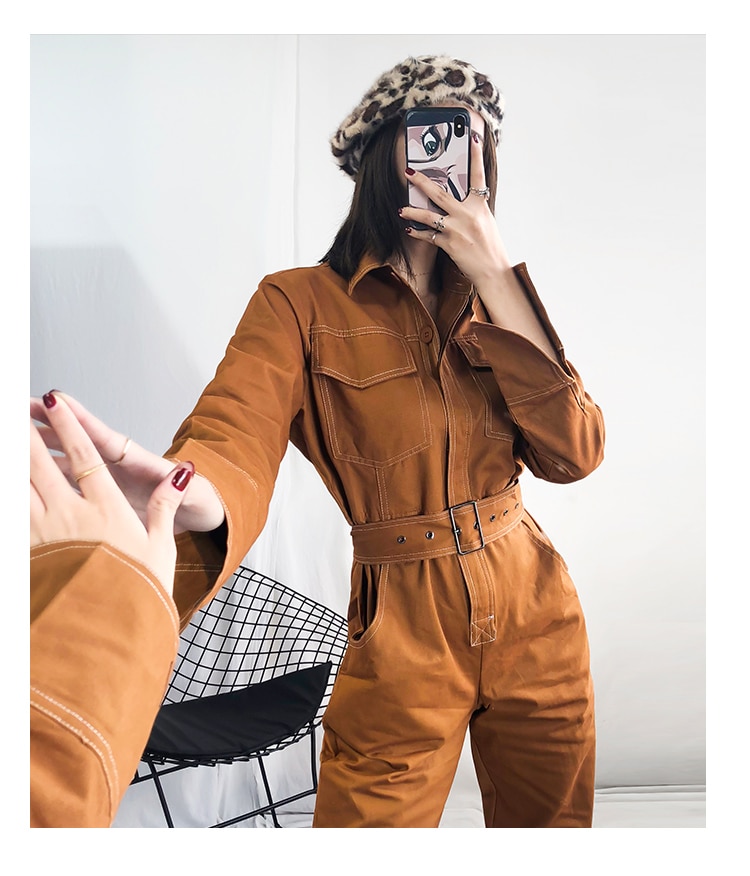 Streetwear-ceintures-barboteuses-femmes-manches-longues-Combinaison-Femme-automne-blanc-noir-dames-d-contract-poches-Cargo