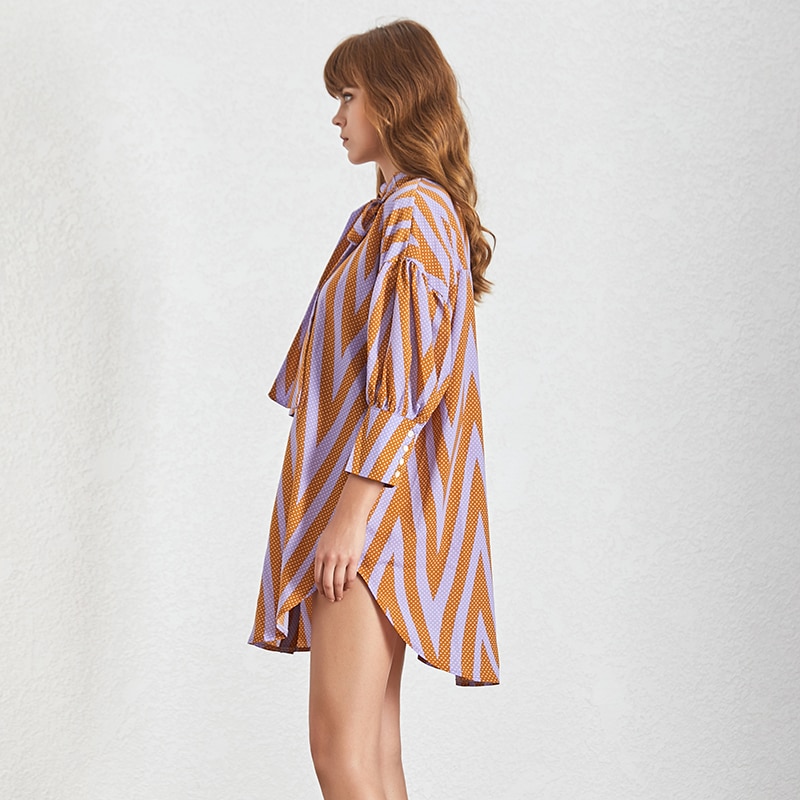 Deuxtwinstyle-Hit-couleur-ray-femmes-robe-col-montant-Bandage-arc-chauve-souris-manches-l-che-robes