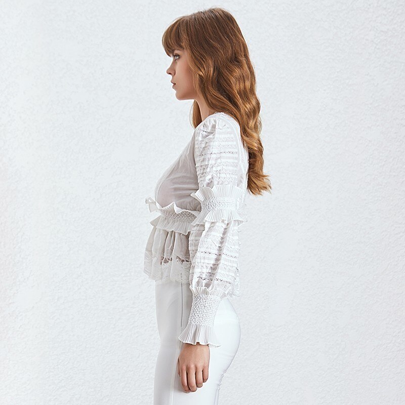 Deuxtwinstyle-col-en-V-Sexy-femmes-Blouse-lanterne-manches-Perspective-vider-volants-mince-solide-chemise-femme