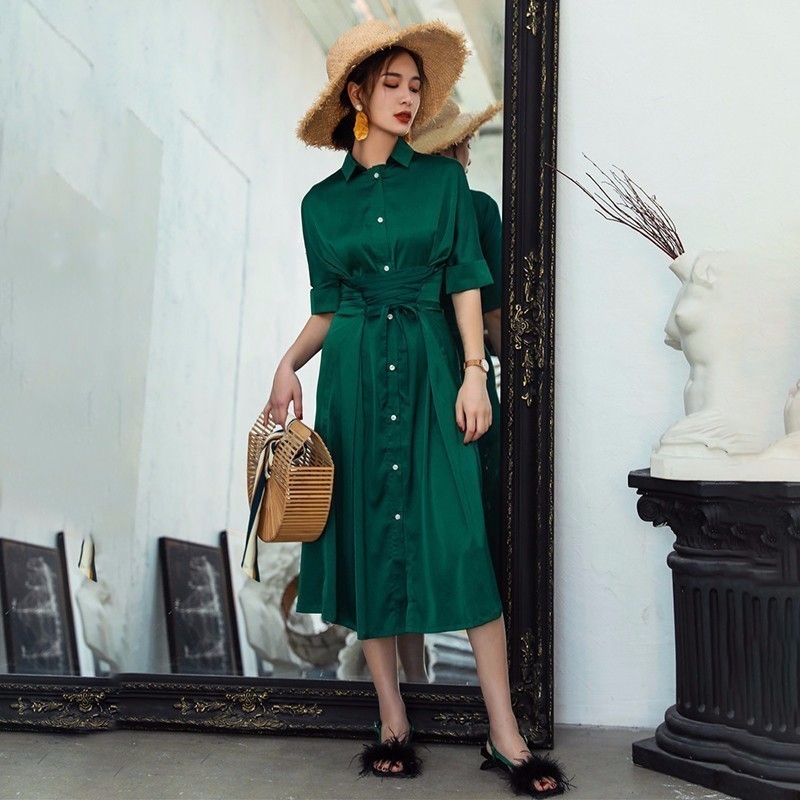 TWOTWINSTYLE-Chiffon-Dress-Female-Lace-Up-Short-Sleeve-High-Waist-Sexy-Split-Long-Dresses-Summer-Women