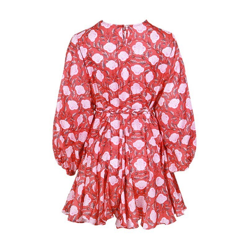 TWOTWINSTYLE-Casual-Print-Dress-For-Women-O-Neck-Long-Sleeve-High-Waist-Bandage-Mini-Dresses-Female