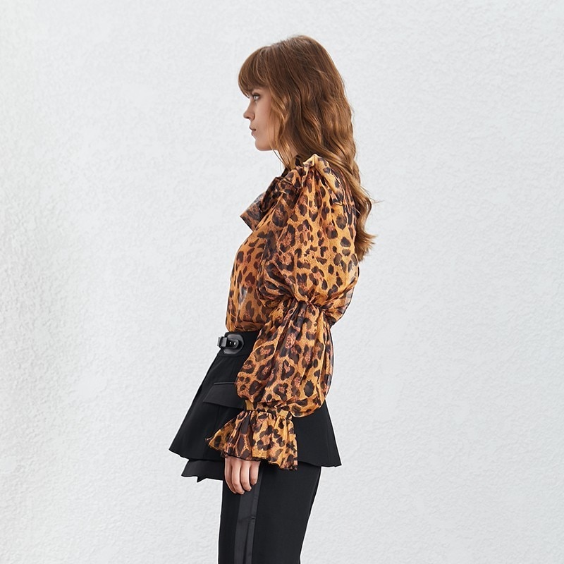 TWOTWINSTYLE-Leopard-Print-Shirt-Women-Puff-Long-Sleeve-Bowknot-With-Vest-Chiffon-Tops-Female-Vintage-2019