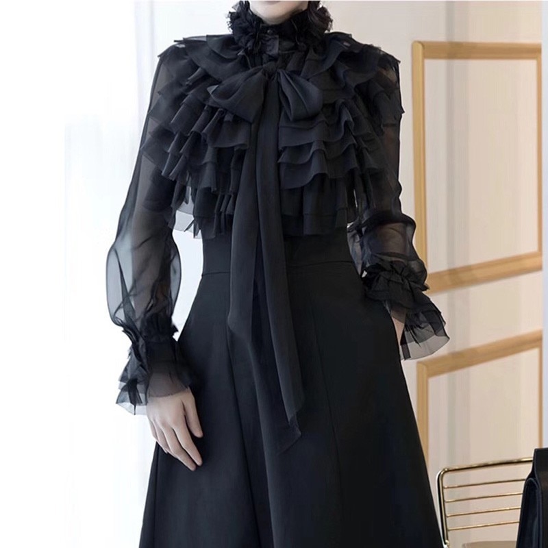 TWOTWINSTYLE-Perspective-Tops-Female-Bowknot-Flare-Long-Sleeve-Ruffle-Shirt-Blouse-Women-Korean-Fashion-Clothes-2019