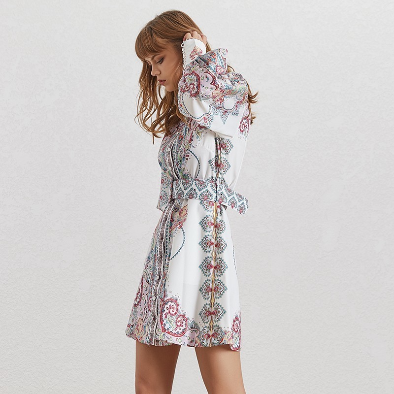 TWOTWINSTYLE-Vintage-Print-Women-Dress-Lapel-Lantern-Sleeve-High-Waist-With-Sashes-Button-Mini-Dresses-Female