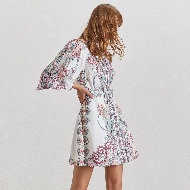 TWOTWINSTYLE-Vintage-Print-Women-Dress-Lapel-Lantern-Sleeve-High-Waist-With-Sashes-Button-Mini-Dresses-Female