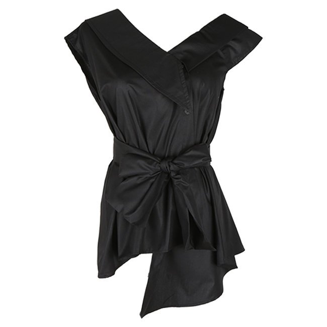 TWOTWINSTYLE-Sans-Manches-Ceintures-Tunique-de-Femmes-Blouses-Chemises-D-t-2017-V-Col-Noir-Kaki