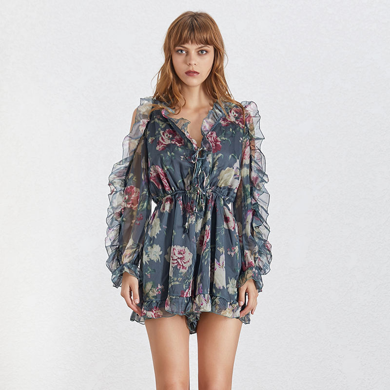 TWOTWINSTYLE-Summer-Print-Women-s-Playsuits-V-Neck-Flare-Sleeve-Off-Shoulder-High-Waist-Slim-Lace