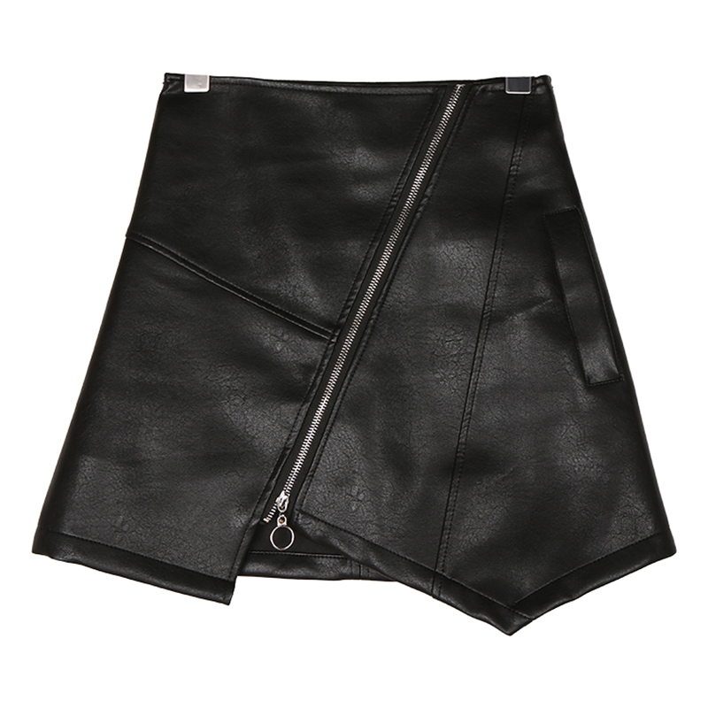 TWOTWINSTYLE-Pu-Jupe-En-Cuir-Taille-Haute-Zipper-Irr-guli-re-Un-Lne-Mini-Jupes-Grande