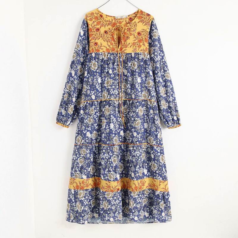 Bohemian-Women-Spring-Dress-2019-New-Fashion-Floral-Prints-Patchwork-Modern-Lady-s-Mid-Calf-Dresses