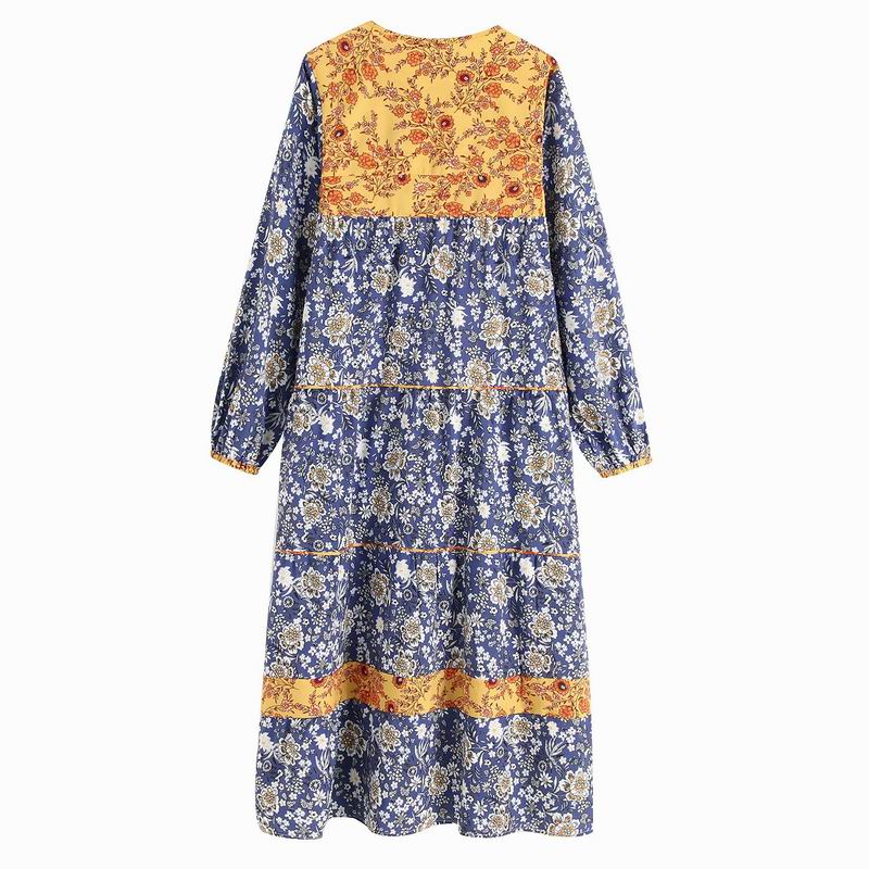 Bohemian-Women-Spring-Dress-2019-New-Fashion-Floral-Prints-Patchwork-Modern-Lady-s-Mid-Calf-Dresses