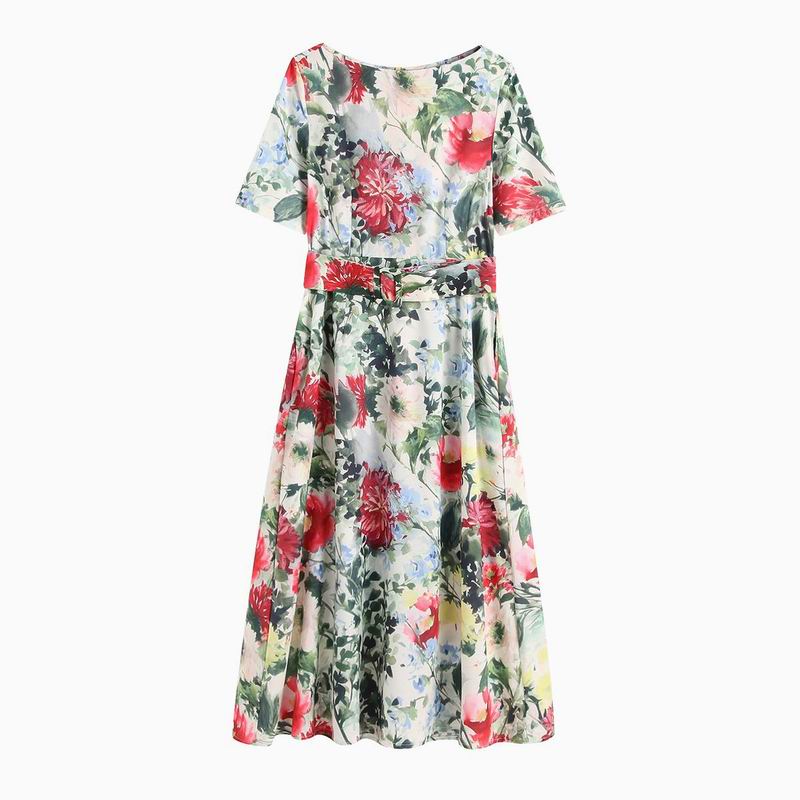Women-Summer-Dresses-2019-New-Fashion-Floral-Prints-Sashes-Belt-Short-Sleeve-Lady-s-Casual-Mid