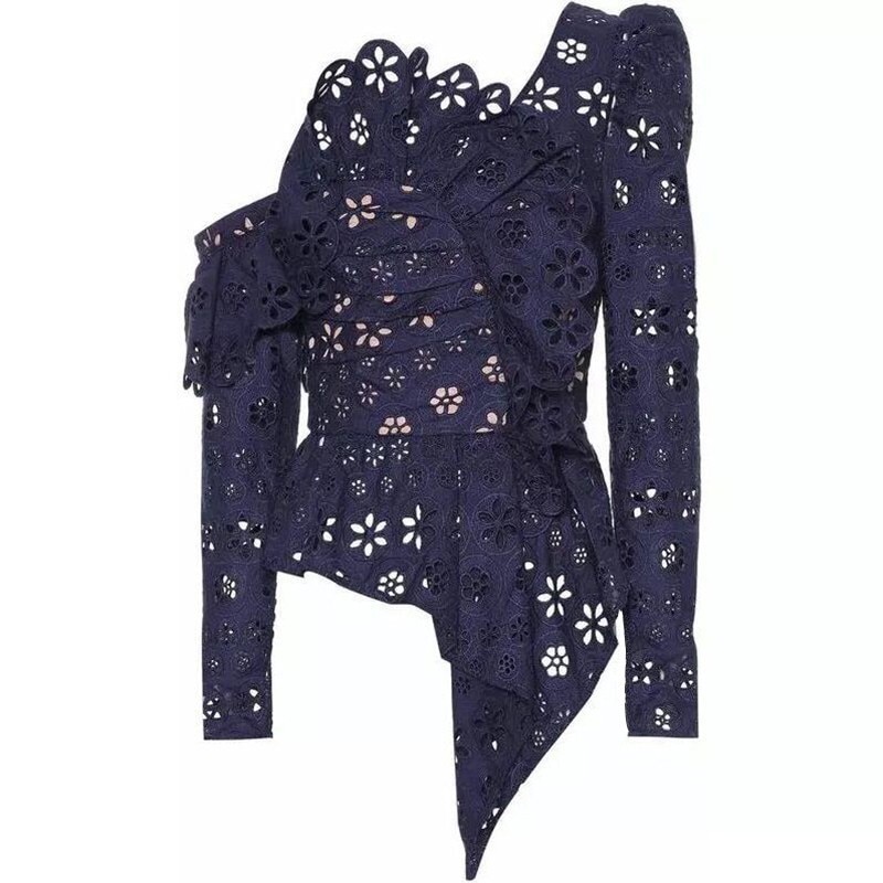 TWOTWINSTYLE-Lace-Shirts-Blouse-Female-Long-Sleeve-Off-Shoulder-Hollow-Out-Asymmetrical-Tops-Female-Autumn-2018
