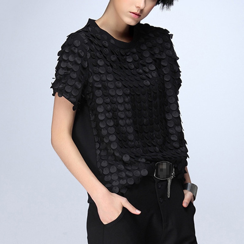 TWOTWINSTYLE-Ruffles-Black-T-Shirt-Ladies-Patchwork-O-Neck-Short-Sleeve-Oversize-T-Shirts-2018-Summer