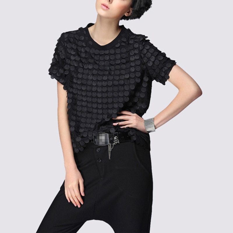 TWOTWINSTYLE-Ruffles-Black-T-Shirt-Ladies-Patchwork-O-Neck-Short-Sleeve-Oversize-T-Shirts-2018-Summer