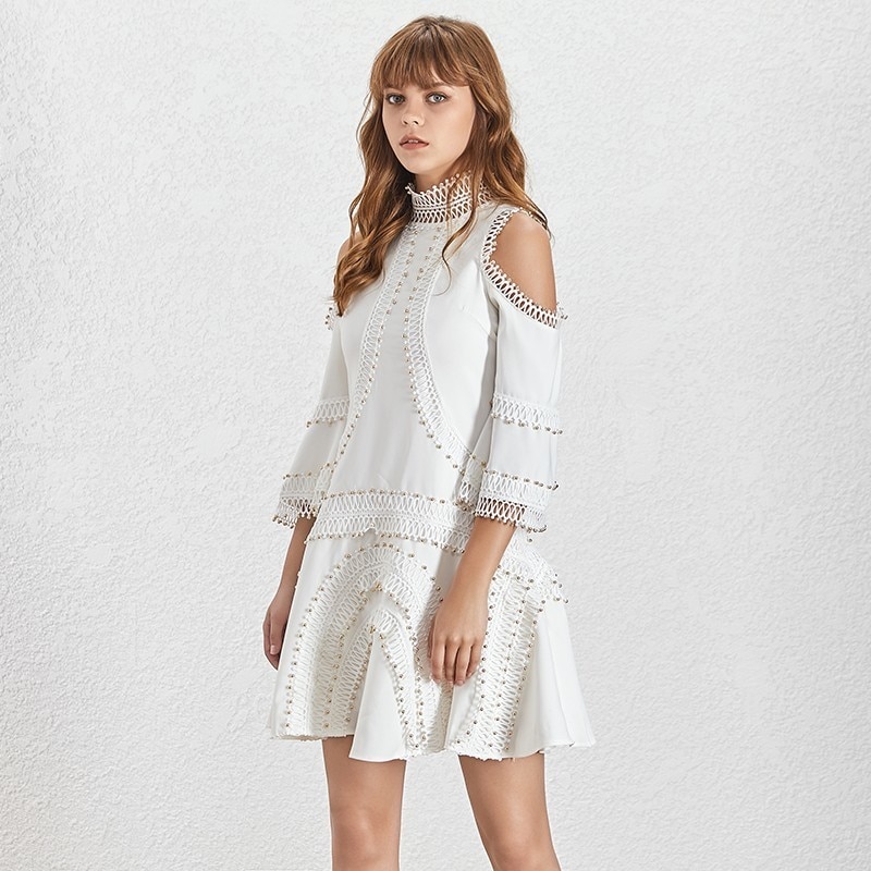 Deuxtwinstyle-perles-Patchwork-femmes-robe-hors-paule-Stand-Flare-manches-taille-haute-Mini-robes-femme-mode