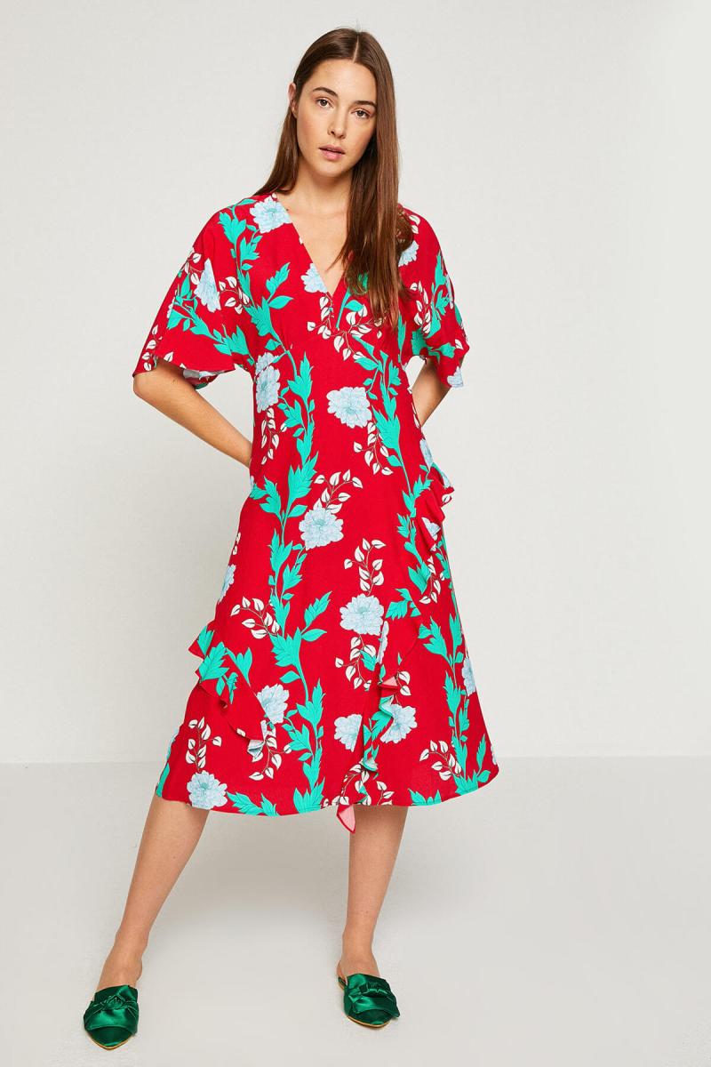 Koton-Women-Red-V-Neck-Midi-Dress-8YAK88733PW
