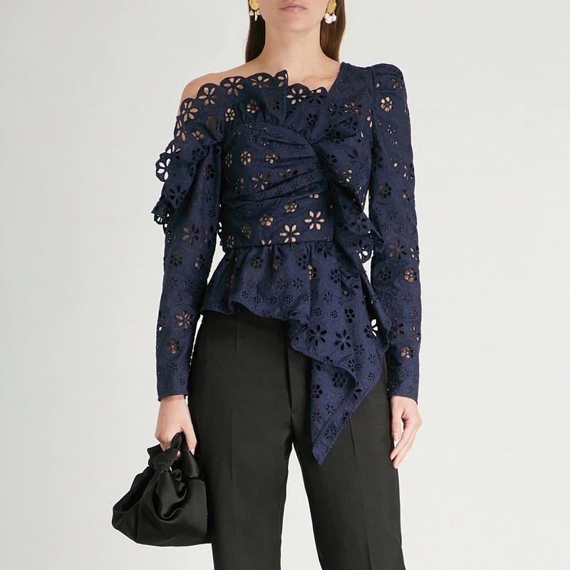 Blouse Asymétrique en Dentelle NUDY Marine