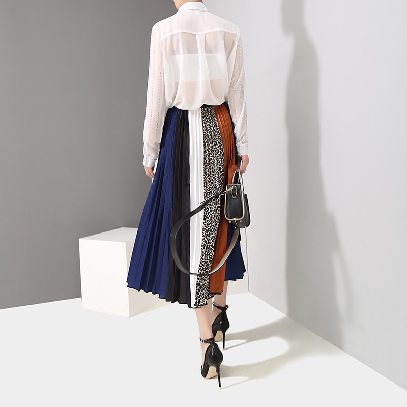 Nouveau-2019-Style-cor-en-femmes-ligne-a-multicolore-longue-jupe-pliss-e-taille-lastique-ray