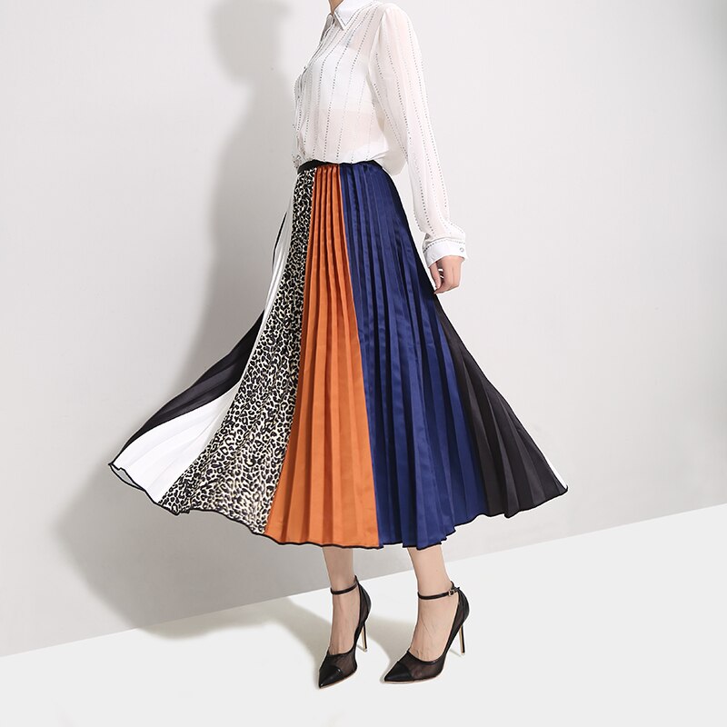 Nouveau-2019-Style-cor-en-femmes-ligne-a-multicolore-longue-jupe-pliss-e-taille-lastique-ray