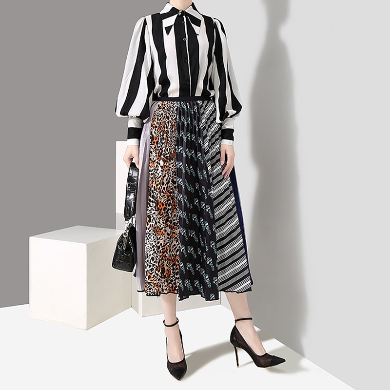 2019-Style-cor-en-femmes-multicolore-d-contract-a-ligne-longue-jupe-Floral-rayures-imprim-taille