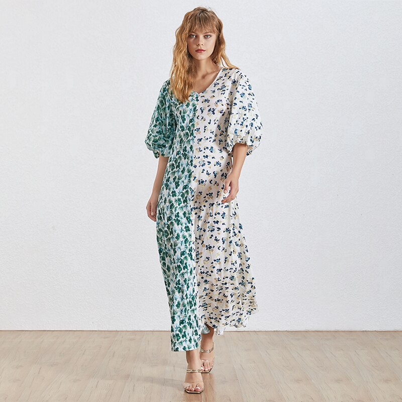 Deuxtwinstyle-t-imprimer-femmes-cor-ennes-robe-col-en-V-demi-manches-taille-haute-Slim-Hit