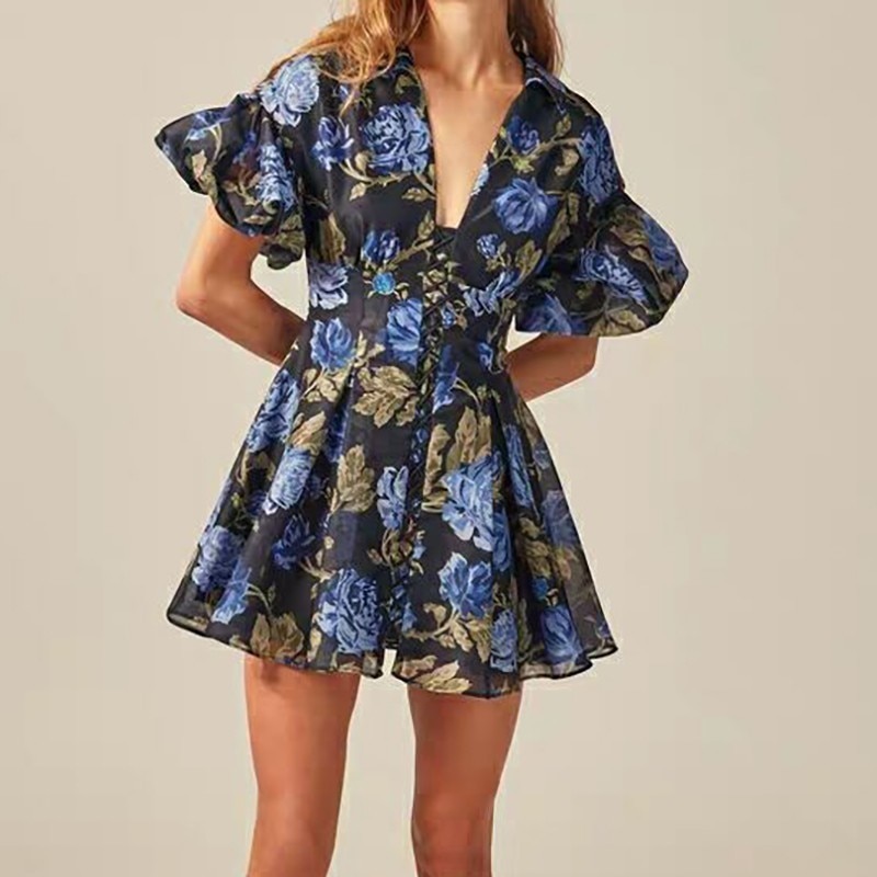 Deuxtwinstyle-Vintage-fleur-imprimer-femmes-robe-col-en-V-manches-bouffantes-taille-haute-Slim-Mini-robes