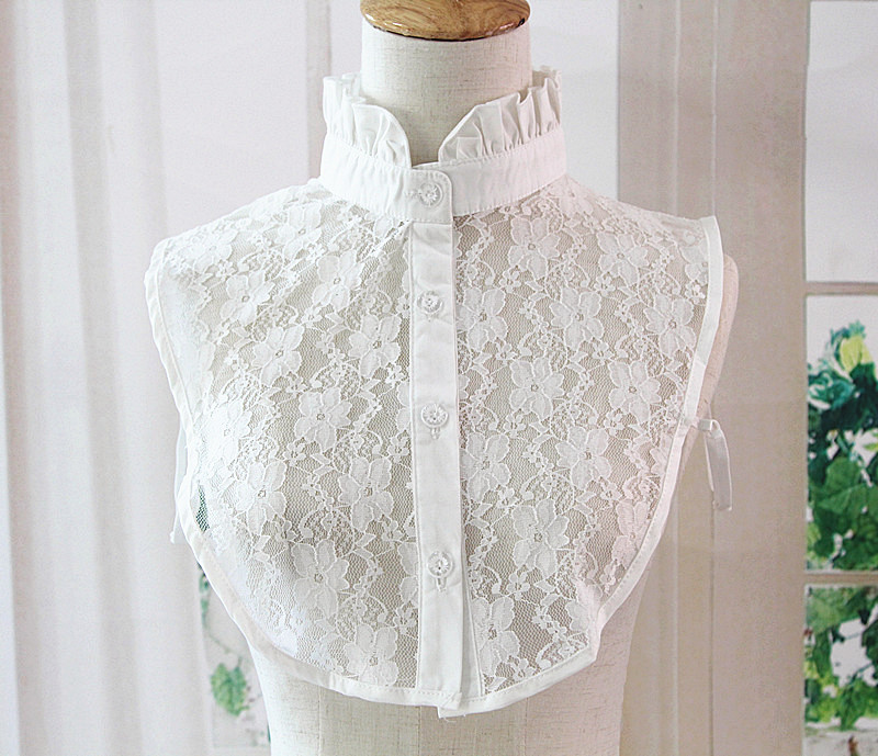 Vintage-Detachable-Fashion-Blouse-detachable-false-Retro-Peter-Pan-Lace-Collar-White-Petite-round-neck-pearl
