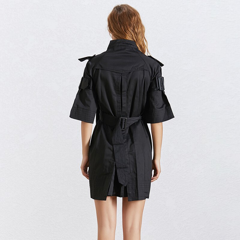 TWOTWINSTYLE-Vestido-De-Retalhos-de-Malha-Para-Mulheres-Gola-Alargamento-Sleeve-Lace-Up-Tamanho-Grande-Vestidos